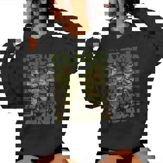 Camo Teach Coquette Bow Retro Groovy Camouflage Teacher Women Hoodie | Seseable FR