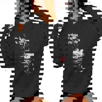 Cat Drinking Wine Cute Cat Holding Red Wine Lovers Women Hoodie - Thegiftio