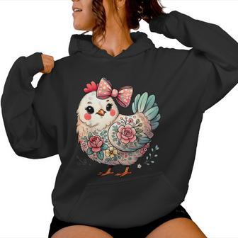 Chicken Lover Girls Floral Flower Bow Cute Hen Chicken Women Hoodie - Thegiftio