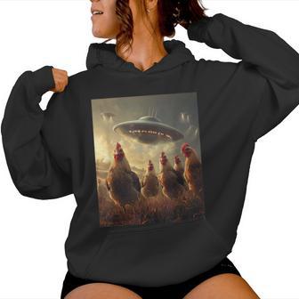 Chicken Selfie With Ufos Aliens Graphic Women Hoodie - Monsterry