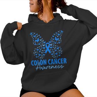 Colorectal Colon Cancer Awareness Blue Ribbon Butterfly Women Hoodie | Mazezy