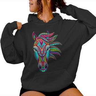 Colorful Western Horse Ornate Native American Tribal Cowgirl Women Hoodie - Monsterry