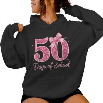 Coquette Bow 50 Days Happy 50Th Day Of School Teacher Women Hoodie - Thegiftio UK