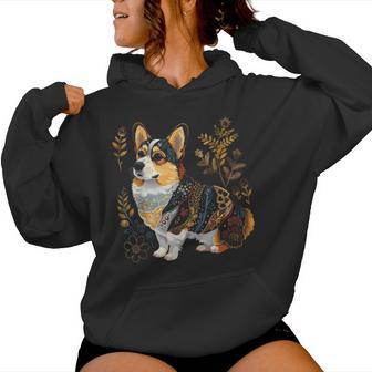 Corgi Dog Vintage Flowers Corgi Mom Women Hoodie - Thegiftio UK