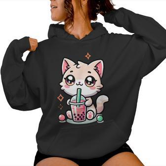 Cute Cat Boba Tea Bubble Tea Anime Kawaii Neko Girls Women Hoodie - Monsterry