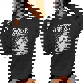 Cute Game Day Football Season USA Flag Mom Women Men & Kids Women's Hoodie | Mazezy