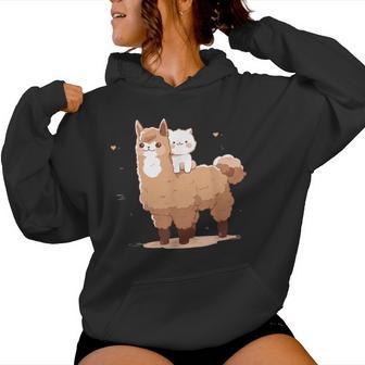Cute Llama And Cat Women Hoodie - Thegiftio