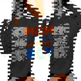 Cute Mom Of The Birthday Boy Matching Blue Orange Party Women Hoodie | Seseable CA