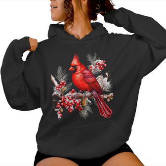 Cute Red Cardinal Flower Bird Animal Lover Girl Women Women Hoodie - Thegiftio UK