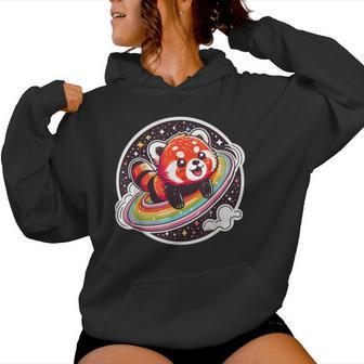 Cute Red Panda In Space Cartoon Style And Colourful Women Hoodie - Thegiftio UK