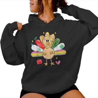 Cute School Turkey Thanksgiving Holiday Teacher Student Women Hoodie - Thegiftio UK