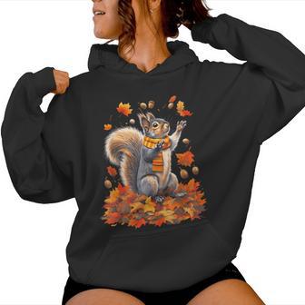 Cute Squirrel With Fall Leaves Autumn Animal Thanksgiving Women Hoodie - Thegiftio UK
