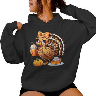 Cute Turkey Drinking Coffee Thanksgiving Turkey Day Women Hoodie - Thegiftio UK