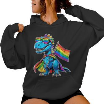 Dinosaur Gay Pride Lgbt Rainbow Flag Lgbtq Women Hoodie - Thegiftio UK