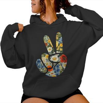 Elegant Silhouette Wildflowers Floral Peace Sign Hand Women Hoodie - Thegiftio UK