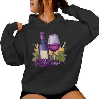 Elegant Wine Bottle With Glass Grapes Women Hoodie - Thegiftio UK