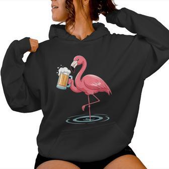 Flamingo Trinkt Bier Lustiger Rosa Flamingo Kapuzenpullover für Damen - Geschenkecke
