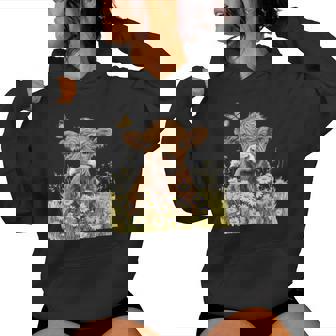 Floral Western Baby Highland Cow With Flowers Women Hoodie - Monsterry