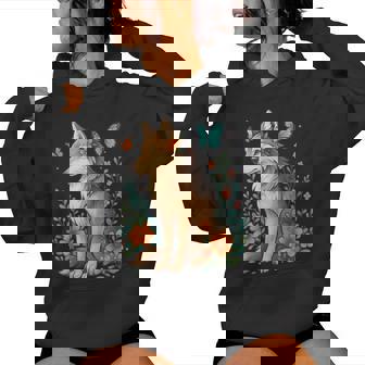 Floral Wolf With Butterflies Mystical Forest Nature Lovers Women Hoodie - Monsterry