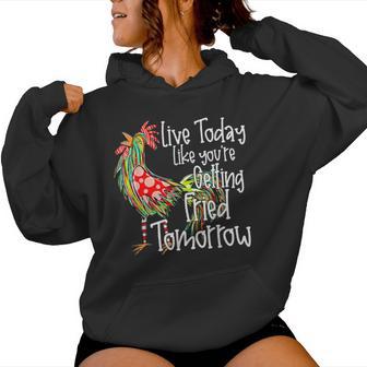 Chicken Live Today Like You're Getting Fried Tomorrow Graphic Black Small Adult Short Sleeve V-Neck Polyester Humor Enthusiasts Shoppers Women Hoodie - Thegiftio UK