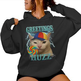 Greetings Huzz Cat Silly Cat Meme Graphic Women Hoodie - Thegiftio UK