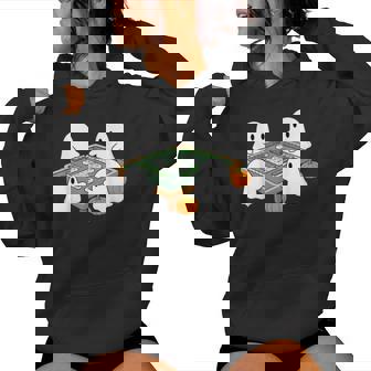 Halloween Ghost Playing Mahjong Spooky Season Game Day Fall Women Hoodie - Thegiftio