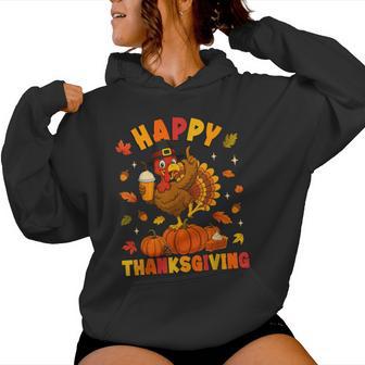 Happy Thanksgiving Turkey Drinking Coffee Pumpkin Pie Women Hoodie - Thegiftio UK