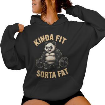 Kinda Fit Sorta Fat Gym Panda Weightlifting Workout Women Hoodie - Thegiftio UK
