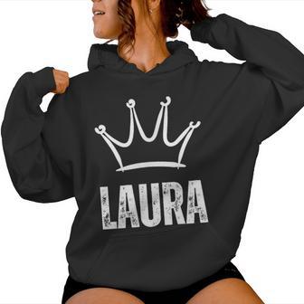 Laura Queen Crown Nombre Personalizado De Cumpleaños 1 Ganador Sudadera con capucha para mujer - Regaloses