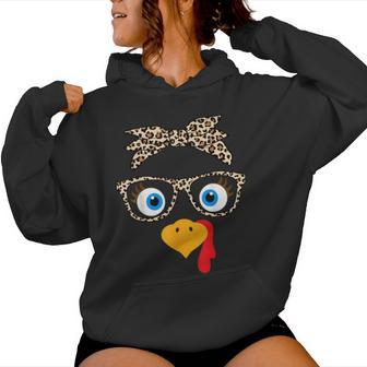 Leopard Print Thanksgiving Turkey Face Glasses Girls Women Hoodie - Monsterry