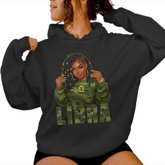 Libra Queen Loc'd Black Woman Camo Zodiac Sign Women Hoodie - Thegiftio UK