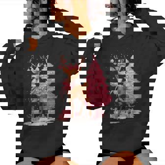 Pink Reindeer Coquette Bow Christmas Tree Pajamas Girl Women Women Hoodie | Seseable UK