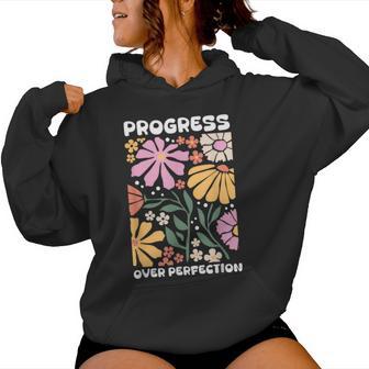 Progress Over Perfection Aba Therapist Behavior Rbt Floral Women Hoodie - Thegiftio UK