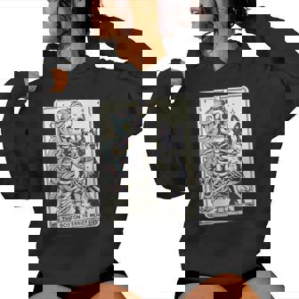 Retro Boston Terrier Mom Tarot Card Skeleton Dog Mama Women Hoodie - Monsterry