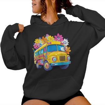 Retro Flower Power Bus Mit Bunten Blüten Kapuzenpullover für Damen - Geschenkecke