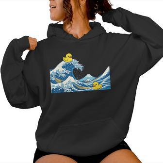 Rubber Duck Surfing Japanese Wave Women Hoodie - Monsterry