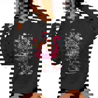 Santa Bigfoot Flamingo Christmas Light Rock Sasquatch Women Hoodie | Seseable CA