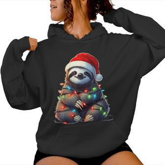 Sloth Christmas Lights Santa Hat Merry Xmas Women Hoodie - Thegiftio UK