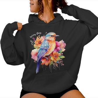 Spring Fling Floral Bird Spring Flowers Women Hoodie - Thegiftio UK