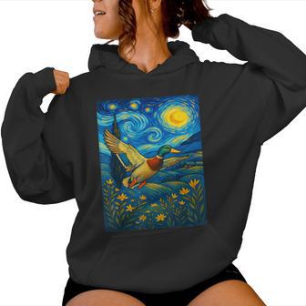 Starry Night Mallard Duck Van Gogh Style Hunting Farmer Farm Women Hoodie - Monsterry