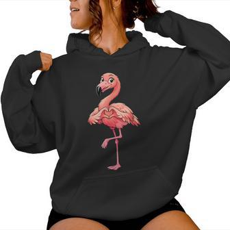 Süßer Rosa Flamingo Mit Herzsymbol Kapuzenpullover für Damen - Geschenkecke