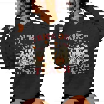 Teacher Halloween Trick Or Teach Cute Ghost Coffee Pumpkins Women Hoodie | Mazezy