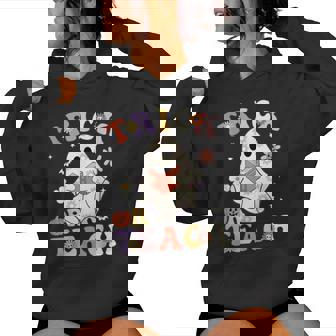 Teacher Halloween Trick Or Teach Floral Ghost Women Hoodie - Thegiftio