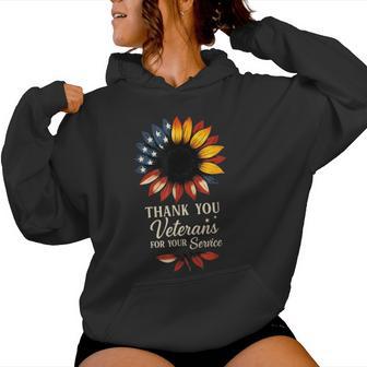 Thank You Veterans Sunflower Military Veterans Day Tribute Women Hoodie - Thegiftio UK