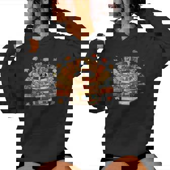 Thanksgiving Turkey Reading Book Fall Season Teacher Costume Women Hoodie | Mazezy