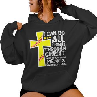 I Can Do All Things Through Christ Softball Christian Bible Women Hoodie - Thegiftio UK