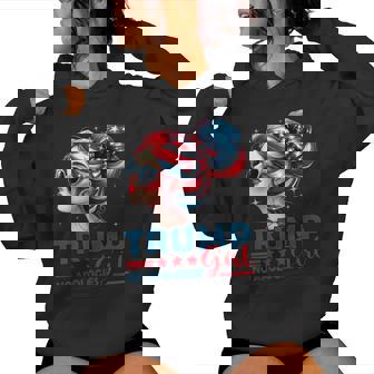 Trump Girl No Apologies Messy Bun Sunglasses Trump Usa Flag Women Hoodie | Seseable CA