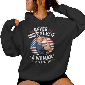 Never Underestimate A Woman With A Dd-214 Veterans Day Mom Women Hoodie - Monsterry