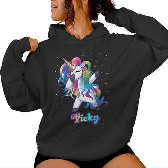 Vicky Nombre Personalizado Personalizado Rainbow Unicorn Dabbing Sudadera con capucha para mujer - Regaloses