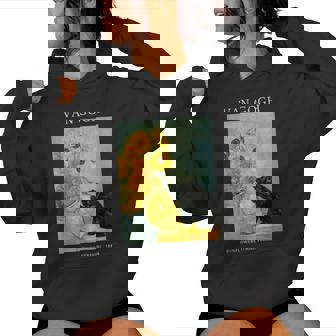 面白いゴッホ風変わりな猫とひまわりの花瓶パロディアート レディースパーカー - Kawaiitshirt